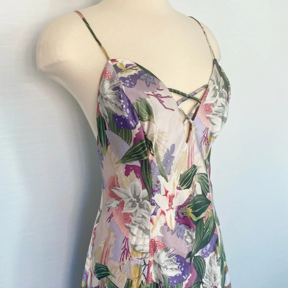 Silk Victoria’s Secret 90s Gold Label Floral Print Corset Vintage Slip Dress L - Picture 5 of 7